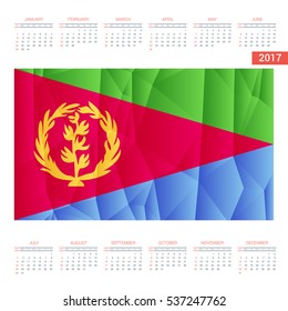 2016 Calendar - Eritrea Country Flag Banner - Happy new Year calendar template - Week starts with Sunday - Vector illustration