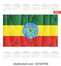 2016 Calendar - Ethiopia Country Flag Banner - Happy new Year calendar template - Week starts with Sunday - Vector illustration