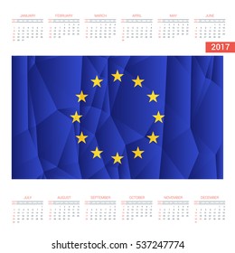 2016 Calendar - European-Union Country Flag Banner - Happy new Year calendar template - Week starts with Sunday - Vector illustration