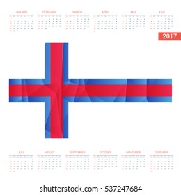 2016 Calendar - Faroe-Islands Country Flag Banner - Happy new Year calendar template - Week starts with Sunday - Vector illustration