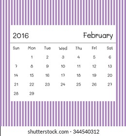 2016 calendar february purple stripe background