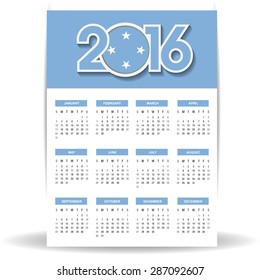 2016 Calendar - Federated States of Micronesia Country Flag Banner - Happy new Year calendar template - Week starts with Sunday - Vector illustration