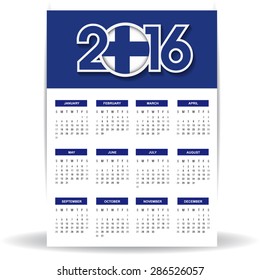 2016 Calendar - Finland Country Flag Banner - Happy new Year calendar template - Week starts with Sunday - Vector illustration