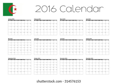 A 2016 Calendar with the Flag of Algeria