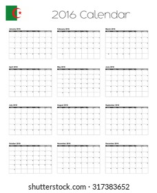 A 2016 Calendar with the Flag of Algeria