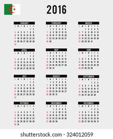 A 2016 Calendar with the Flag of Algeria