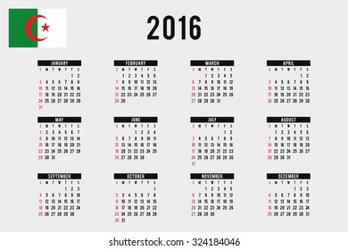 A 2016 Calendar with the Flag of Algeria
