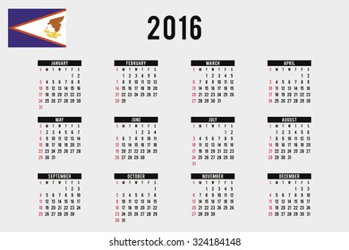 A 2016 Calendar with the Flag of American Samoa