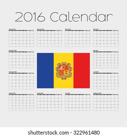 A 2016 Calendar with the Flag of Andorra