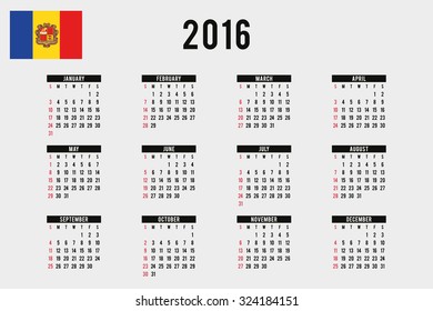 A 2016 Calendar with the Flag of Andorra