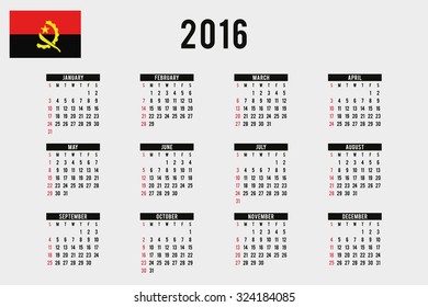 A 2016 Calendar with the Flag of Angola