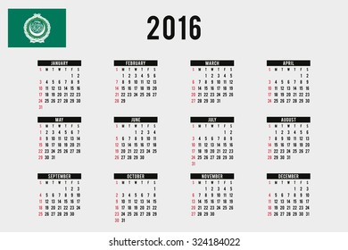 A 2016 Calendar with the Flag of Arab League