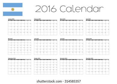 A 2016 Calendar with the Flag of Argentina