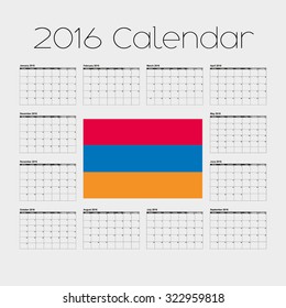 A 2016 Calendar with the Flag of Armenia