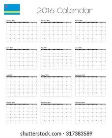 A 2016 Calendar with the Flag of Aruba