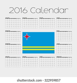 A 2016 Calendar with the Flag of Aruba