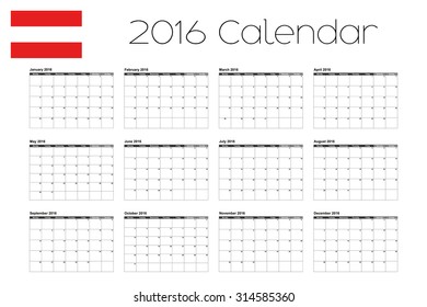 A 2016 Calendar with the Flag of Austria
