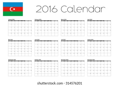 A 2016 Calendar with the Flag of Azerbaijan