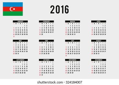 A 2016 Calendar with the Flag of Azerbaijan