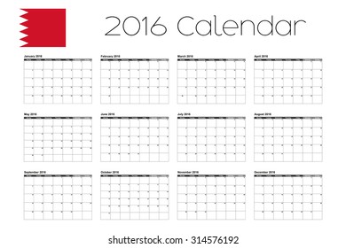A 2016 Calendar with the Flag of Bahrain