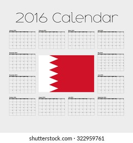 A 2016 Calendar with the Flag of Bahrain