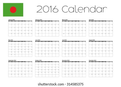 A 2016 Calendar with the Flag of Bangladesh