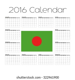 A 2016 Calendar with the Flag of Bangladesh