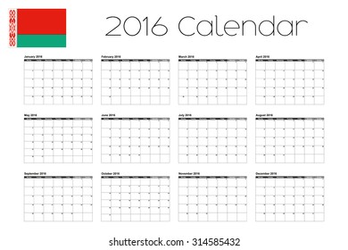 A 2016 Calendar with the Flag of Belarus