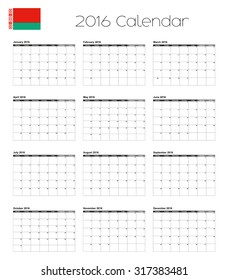 A 2016 Calendar with the Flag of Belarus
