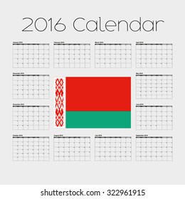 A 2016 Calendar with the Flag of Belarus