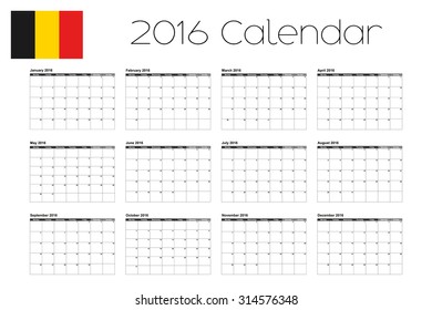 A 2016 Calendar with the Flag of Belgium