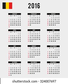 A 2016 Calendar with the Flag of Belgium