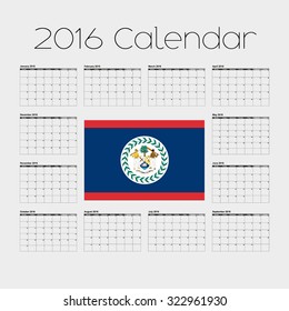 A 2016 Calendar with the Flag of Belize