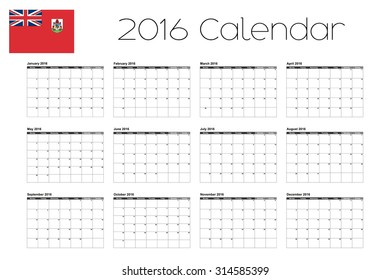 A 2016 Calendar with the Flag of Bermuda