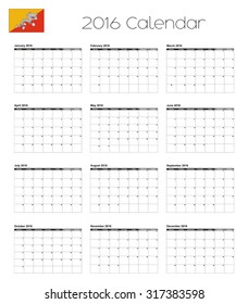 A 2016 Calendar with the Flag of Bhutan