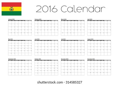 A 2016 Calendar with the Flag of Bolivia