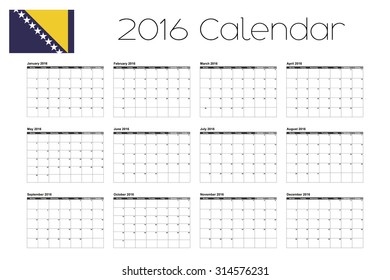 A 2016 Calendar with the Flag of Bosnia