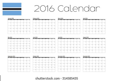 A 2016 Calendar with the Flag of Botswana