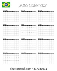A 2016 Calendar with the Flag of Brazil