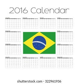 A 2016 Calendar with the Flag of Brazil