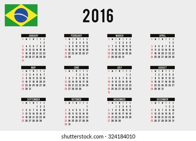 A 2016 Calendar with the Flag of Brazil