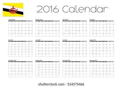 A 2016 Calendar with the Flag of Brunei