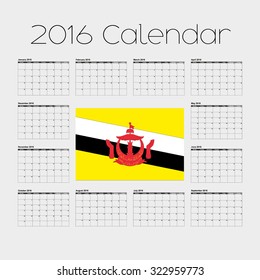 A 2016 Calendar with the Flag of Brunei