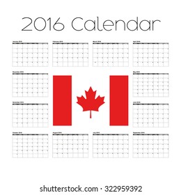 A 2016 Calendar with the Flag of Canada