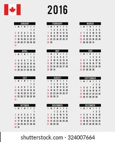 2016 Calendar Flag Canada Stock Vector (Royalty Free) 324007664 ...