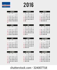 A 2016 Calendar with the Flag of Cape Verde