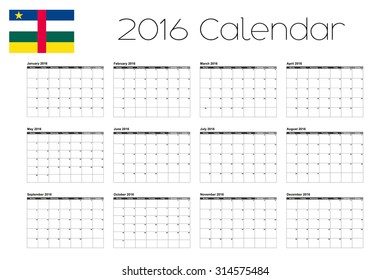 A 2016 Calendar with the Flag of Central African Republic