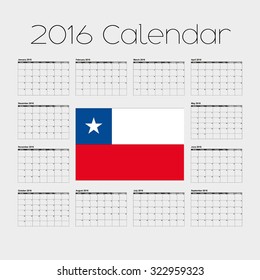A 2016 Calendar with the Flag of Chile