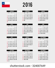 A 2016 Calendar with the Flag of Chile