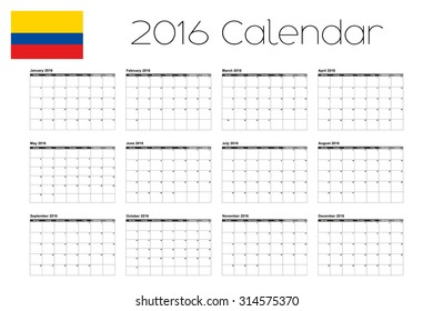 A 2016 Calendar with the Flag of Colombia